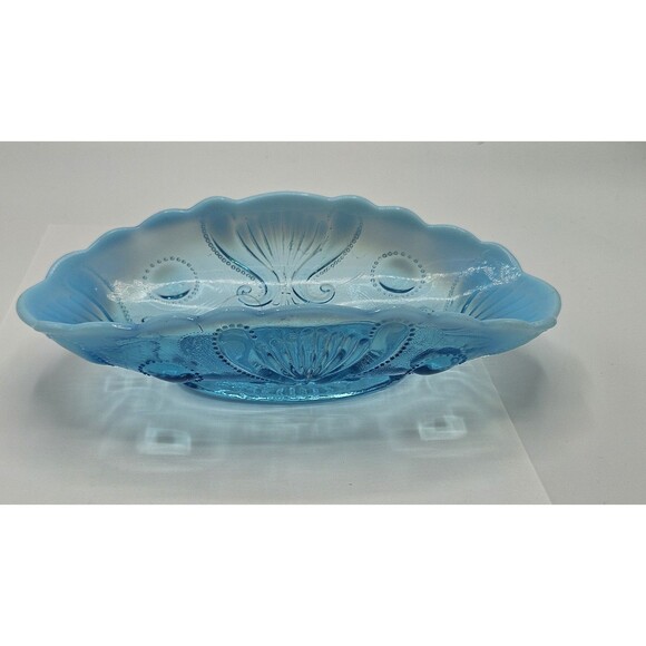 Beautiful Vintage Jefferson Glass Jewel & Fan Blue Opalescent 8.75" Pickle Dish - Picture 16 of 16